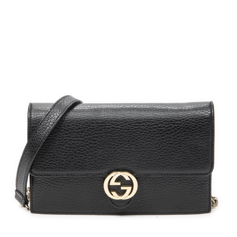 GUCCI INTERLOCKING G CHAIN WALLET BLACK CALFSKIN L (1 of 10)
