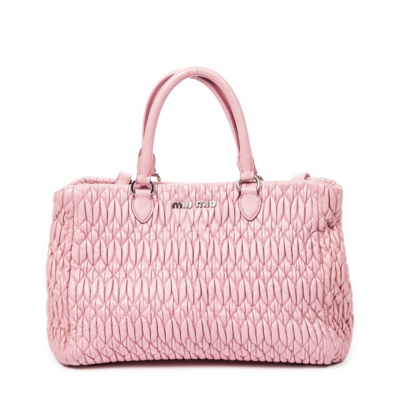 MIU MIU MEDIUM CRYSTAL NAPPA MATELASSE CHAIN TOTE: MIU MIU MEDIUM CRYSTAL CHAIN TOTE NAPPA MATELASSE LEATHER Dimensions (CM): 28.5*22*10cm Production Code: 197/B A ABB0184
