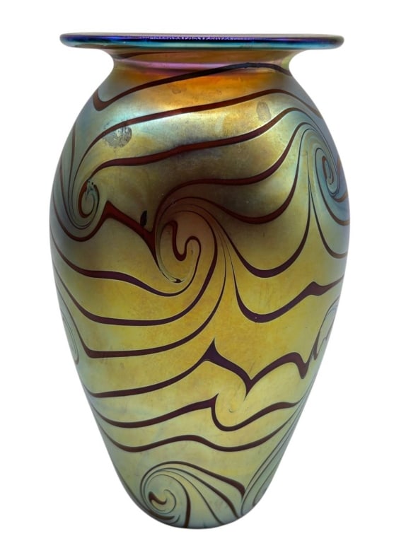 ROBERT EICKHOLT IRIDESCENT ART GLASS VASE 7.5" (1 of 5)