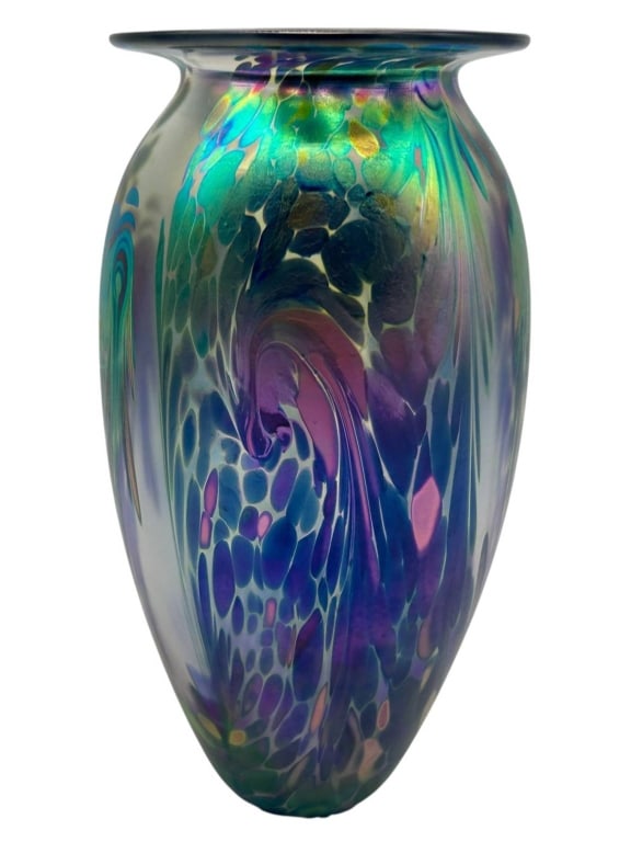 ROBERT EICKHOLT IRIDESCENT ART GLASS VASE 7.5" (1 of 7)