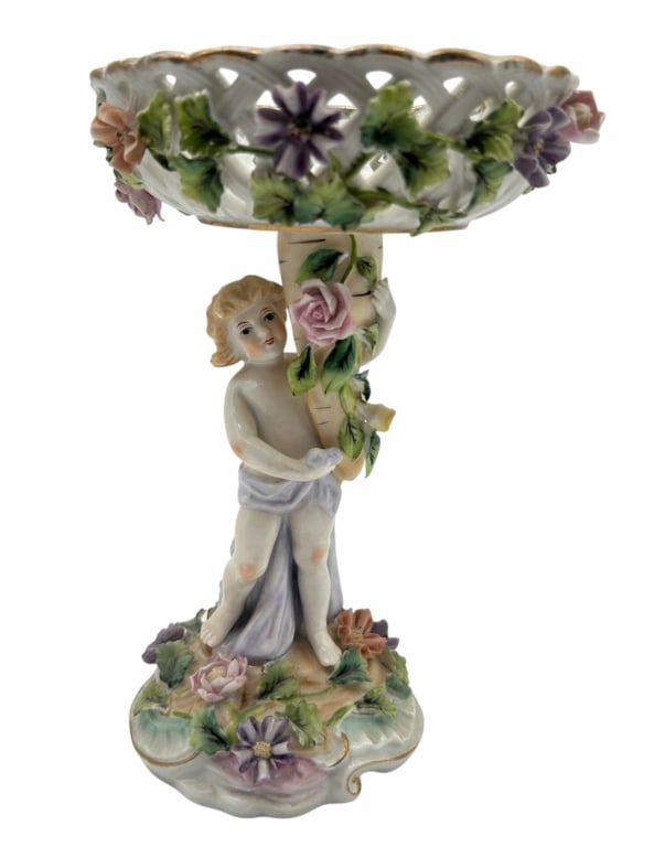 ANTIQUE PORCELAIN CHERUB COMPOTE 9.5" (1 of 9)