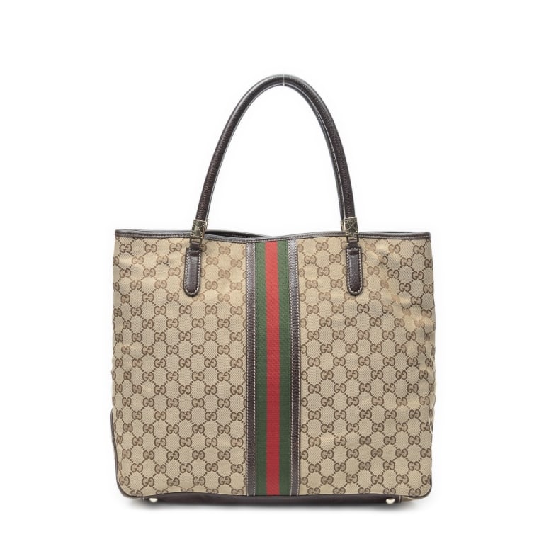 GUCCI WEB MONOGRAMMED SHOPPING TOTE: GUCCI WEB SHOPPING TOTE BEIGE/BROWN MONOGRAMMED CANVAS GOLD Dimensions (CM): 38*32*13cm Production Code: 162160-204990 A ABD3174