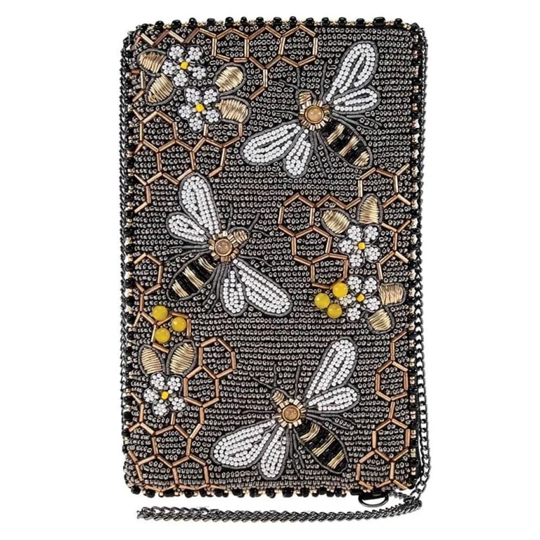 NEW MARY FRANCES BEE AWESOME BAG: Every Mary Frances piece is handmade! | | She'll be buzzing around town in this honeyed crossbody phone handbag that also holds cash, glasses, lipstick and more. Sweet, right? Color: Pewter and Gold. 