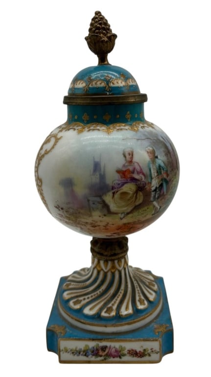 SEVRES STYLE PORCELAIN COVERED URN 9" (1 of 5)