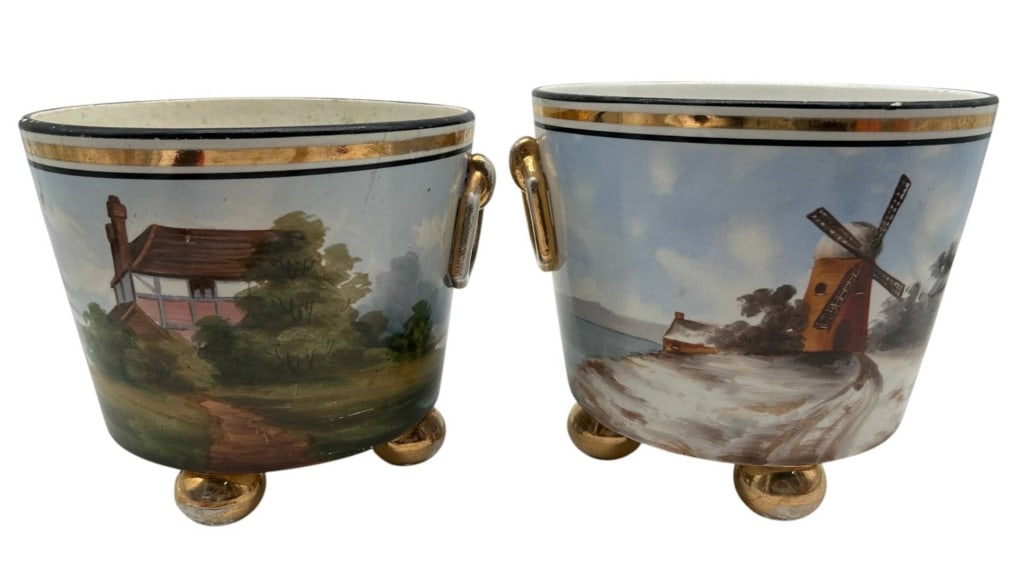PAIR RORSTRAND HAND PAINTED CACHEPOTS 7.5": .