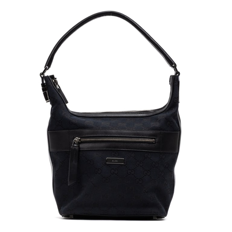 GUCCI FRONT POCKET ZIP HOBO: GUCCI FRONT POCKET ZIP HOBO MONOGRAMMED CANVAS Dimensions (CM): 19.5*12.5*21cm Production Code: 19,5*12,5*21cm A AAY3247
