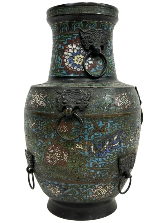 ASIAN CLOISONN? ENAMEL BRONZE URN WITH DRAGON 15" (1 of 9)