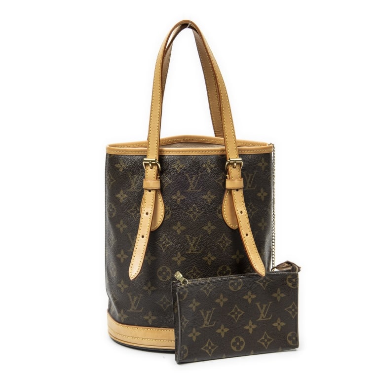 LOUIS VUITTON BUCKET PM BROWN MONOGRAM CANVAS: LOUIS VUITTON BUCKET PM BROWN MONOGRAM CANVAS GOLDEN BRASS Dimensions (CM): 23*25*16cm Production Code: OK1187 (18th Week of 2017) A ABC1647