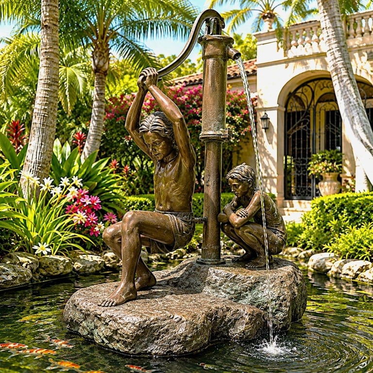 JERRY JOSLIN LIFE SIZE BRONZE FOUNTAIN 66": .