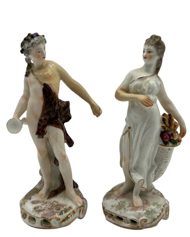 PAIR ANTIQUE GERMAN PORCELAIN FIGURES 5.5" (1 of 8)