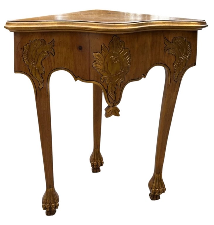 CARVED WOOD TRIANGULAR CORNER TABLE 36" - 3