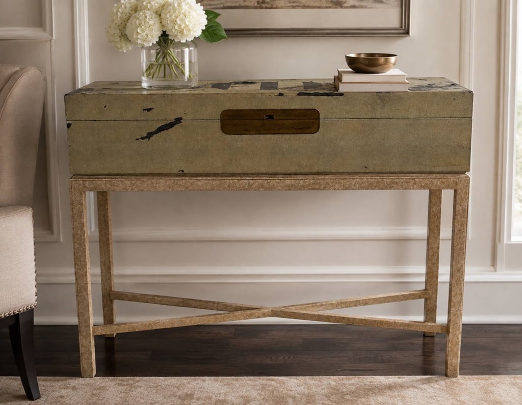 VINTAGE SHAGREEN STYLE CONSOLE TABLE 40" (1 of 8)