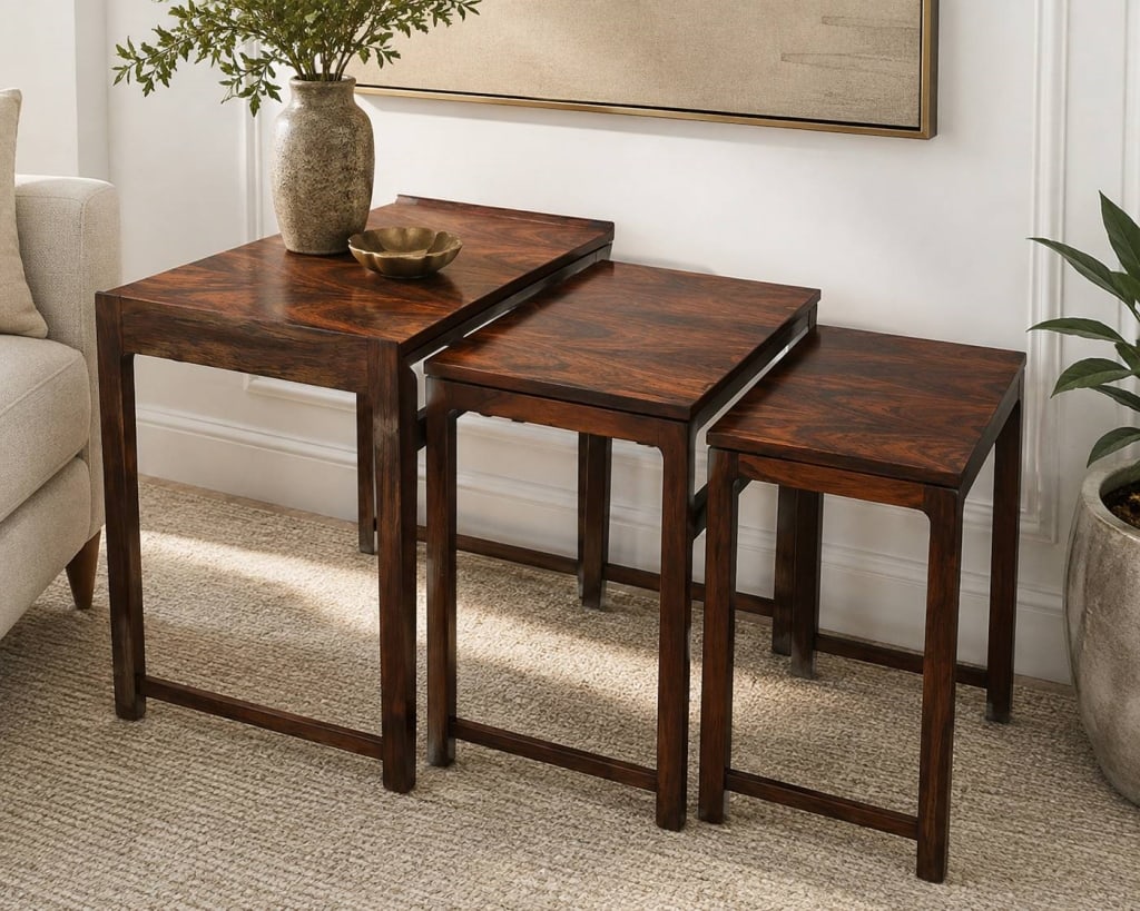 SET OF 3 MID CENTURY ROSEWOOD NESTING TABLES 24" (1 of 6)