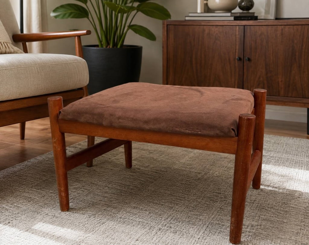DANISH MODERN TEAK UPHOLSTERED STOOL 21" (1 of 8)