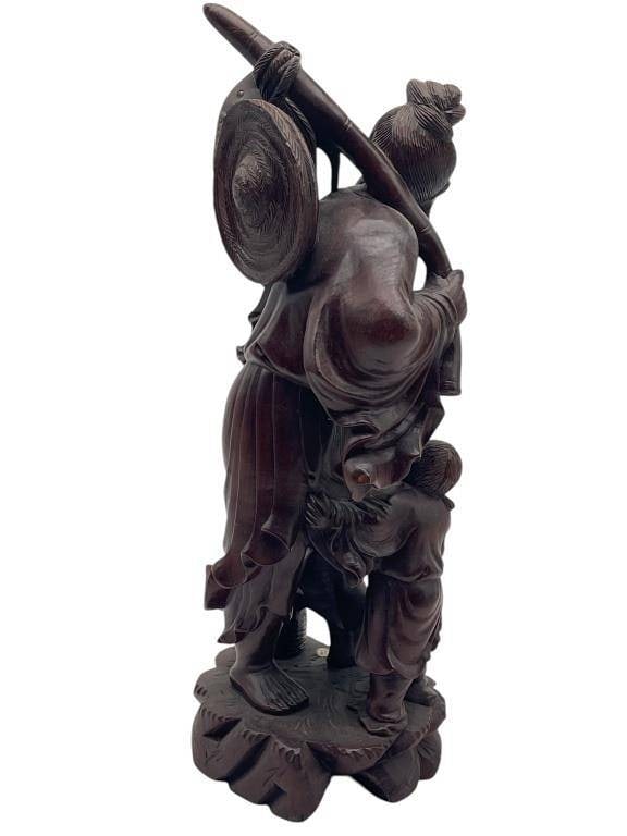 CARVED ORIENTAL STATUE POOR MAN W/ CHILD 15" (1 of 9)