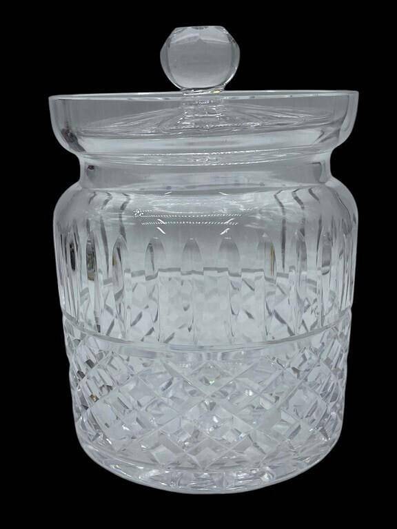 WATERFORD CUT CRYSTAL LIDDED BISCUIT JAR 7": Waterford signed cut crystal lidded biscuit jar stands 7" tall and 5" width. Signed Waterford. | | Great condition no issues found! | | Be sure to check back in, we post new items DAILY in all upcomin
