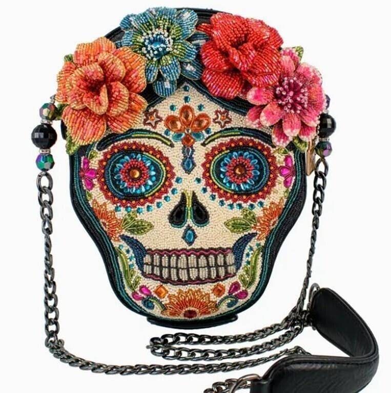 NEW MARY FRANCES BELLA NOCHE CROSSBODY: Meet Bella Noche a bold blend of tradition and unapologetic flair. Adorned with vivid florals, radiant beadwork, and a striking sugar skull silhouette, this handbag isn?t for the faint of fashion. It?