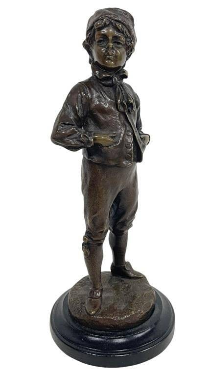 SIGNED DUCHENNE BRONZE FIGURE OF BOY 9" (1 of 4)