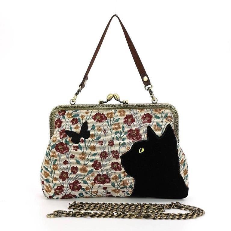 NEW! FLORAL BLACK CAT KISSLOCK BAG (1 of 3)