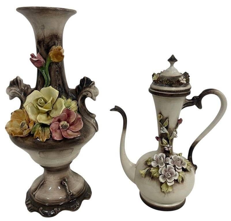 LOT OF 2 FLORAL ART POTTERY (1 of 4)