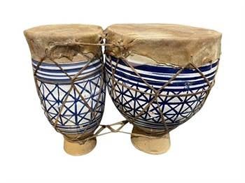 MOROCCAN BONGO TAM TAM DRUMS TERRA COTTA GOATSKIN (1 of 5)