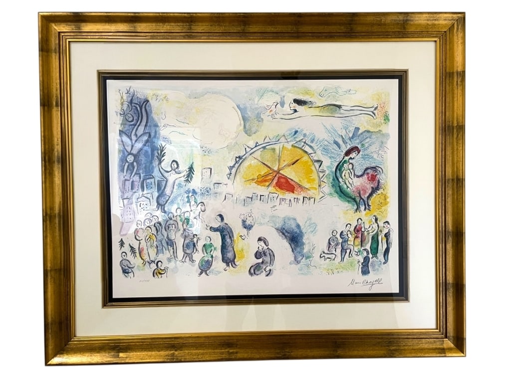 MARC CHAGALL SIGNED CIRCUS LITHOGRAPH 48": -MARC CHAGALL SIGNED AND NUMBERED LITHOGRAPH, "THE CIRCUS"-This is a limited edition color lithograph by the Russian-French Modern Master Marc Chagall (1887?1985), featuring a dreamlike composition st