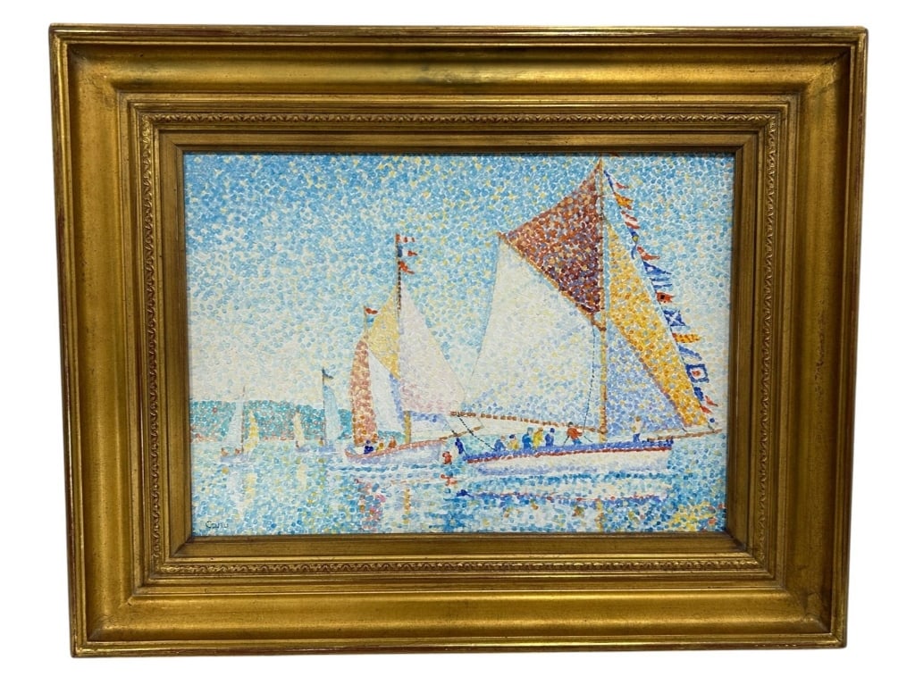 YVONNE CANU "LE BATEAU PAVOISE" OIL ON CANVAS: Yvonne Canu ( French 1921-2007) | La Bateau Pavoise oil on canvas signed Canu lower left, signed and titled verso, framed | Provenance: Arthur James Galleries, April 14, 1998, lot 66