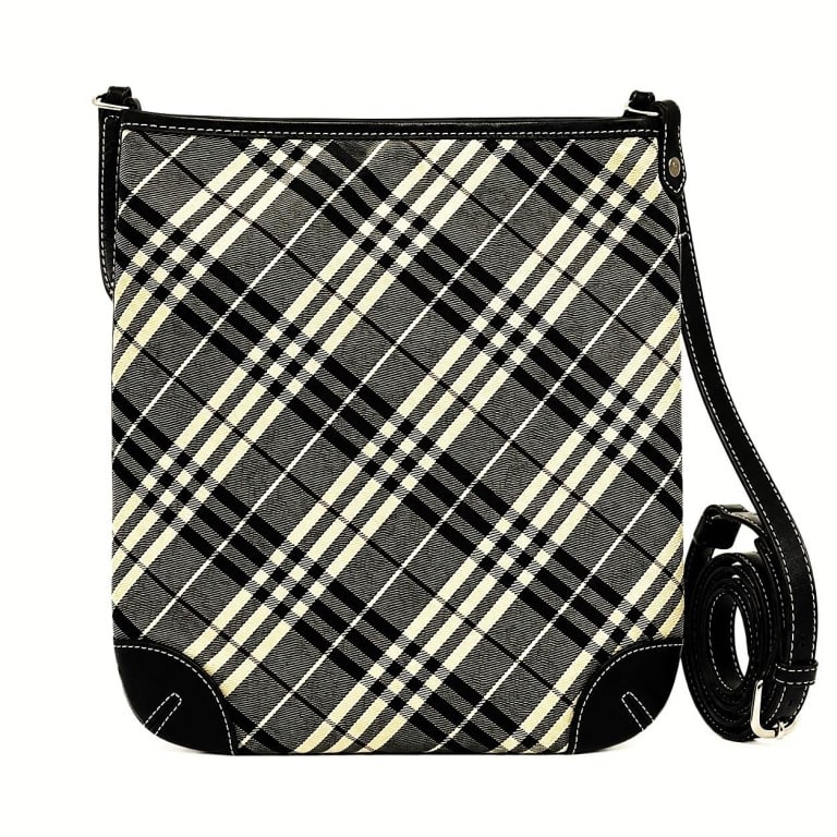 BURBERRY BLUE LABEL NOVA CHECK CROSSBODY BAG 12": This Burberry Blue Label crossbody bag features the iconic Nova Check canvas accented with black leather trim and an adjustable leather shoulder strap. Originally produced for the Japanese market, the