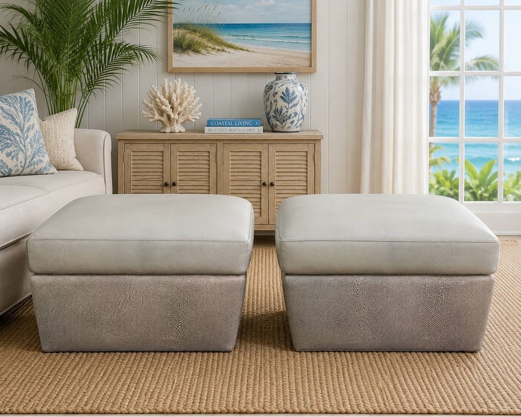 OTTOMAN PAIR UPHOLSTERED BENCHES 30" (1 of 7)