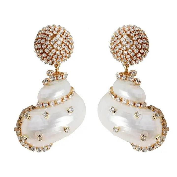 RHINESTONE WRAPPED SHELL EARINGS - 2