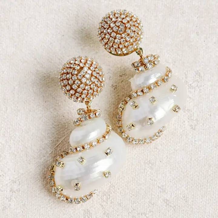 RHINESTONE WRAPPED SHELL EARINGS - 3