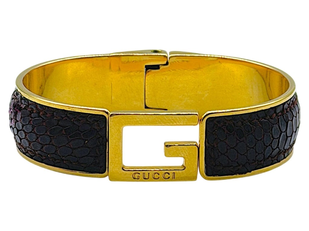 GUCCI VINTAGE G LOGO PYTHON HINGED BANGLE 2.5" - 3