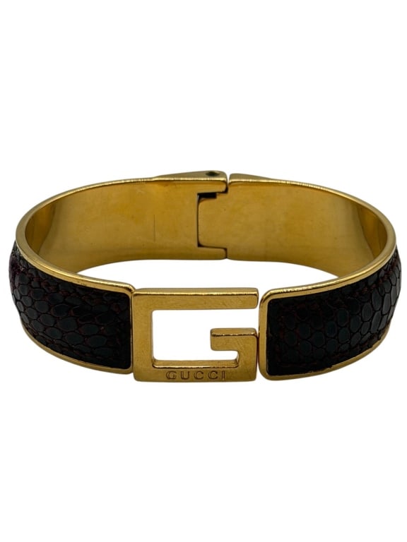 GUCCI VINTAGE G LOGO PYTHON HINGED BANGLE 2.5" - 4