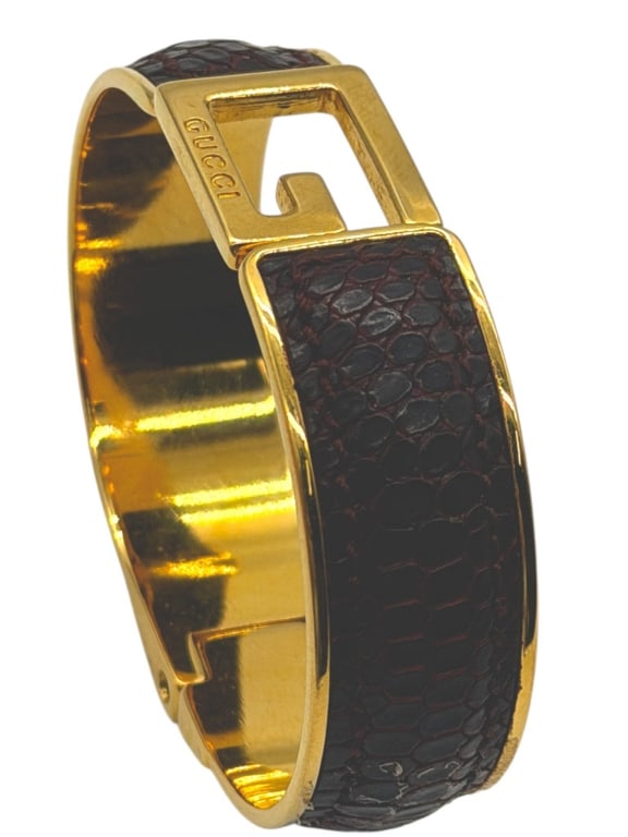 GUCCI VINTAGE G LOGO PYTHON HINGED BANGLE 2.5" - 5