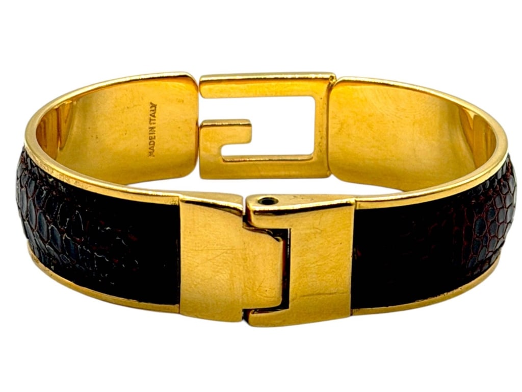 GUCCI VINTAGE G LOGO PYTHON HINGED BANGLE 2.5" - 6