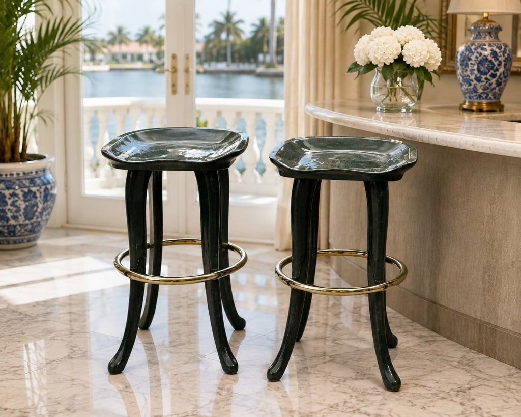 MARGE CARSON PAIR GREEN BAR STOOLS 30" (1 of 3)