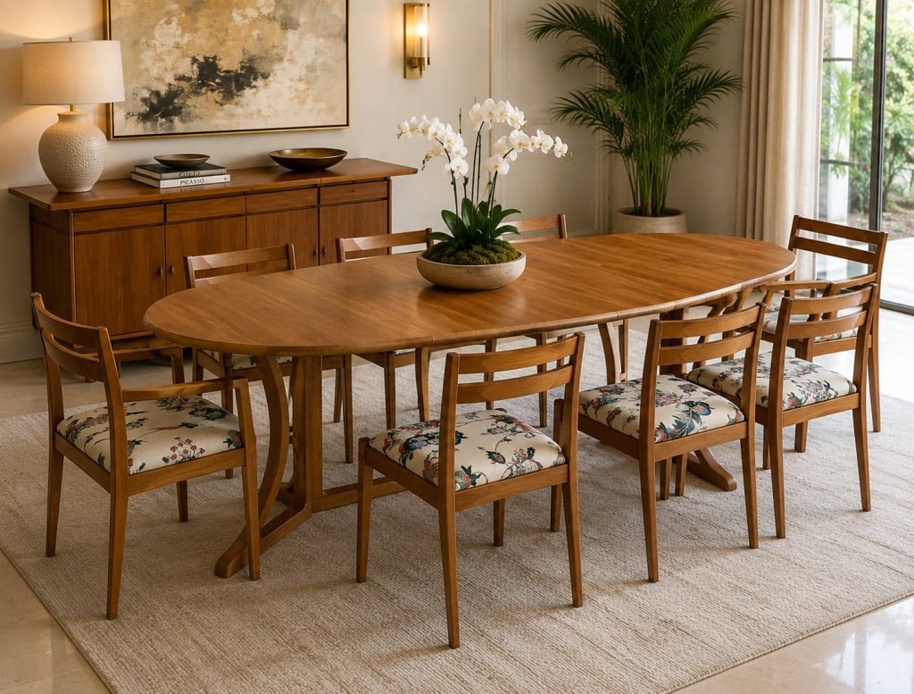 MID-CENTURY MODERN OVAL DINING SET 117" (1 of 17)