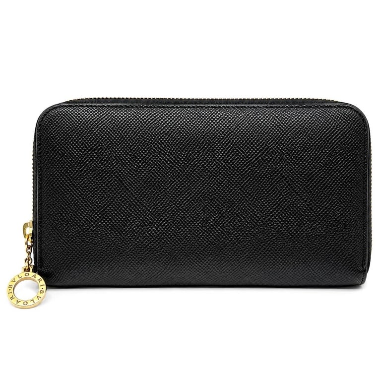 BVLGARI BLACK LEATHER ZIP WALLET 8" (1 of 10)