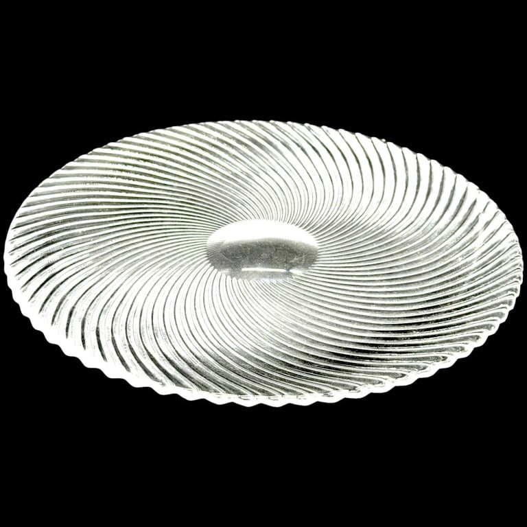 TIFFANY & CO. x RIEDEL CRYSTAL PLATTER 12": Vintage Tiffany & Co. X RIEDEL dramatic radiating swirl design with finely ribbed concentric lines flowing from a smooth central well. The optical pattern beautifully catches and reflects light, creat