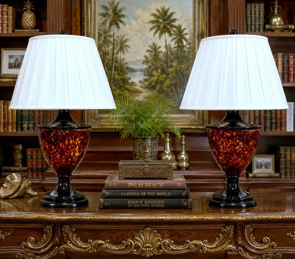SABREID SPAIN FAUX TORTOISESHELL LAMPS 31" (1 of 8)