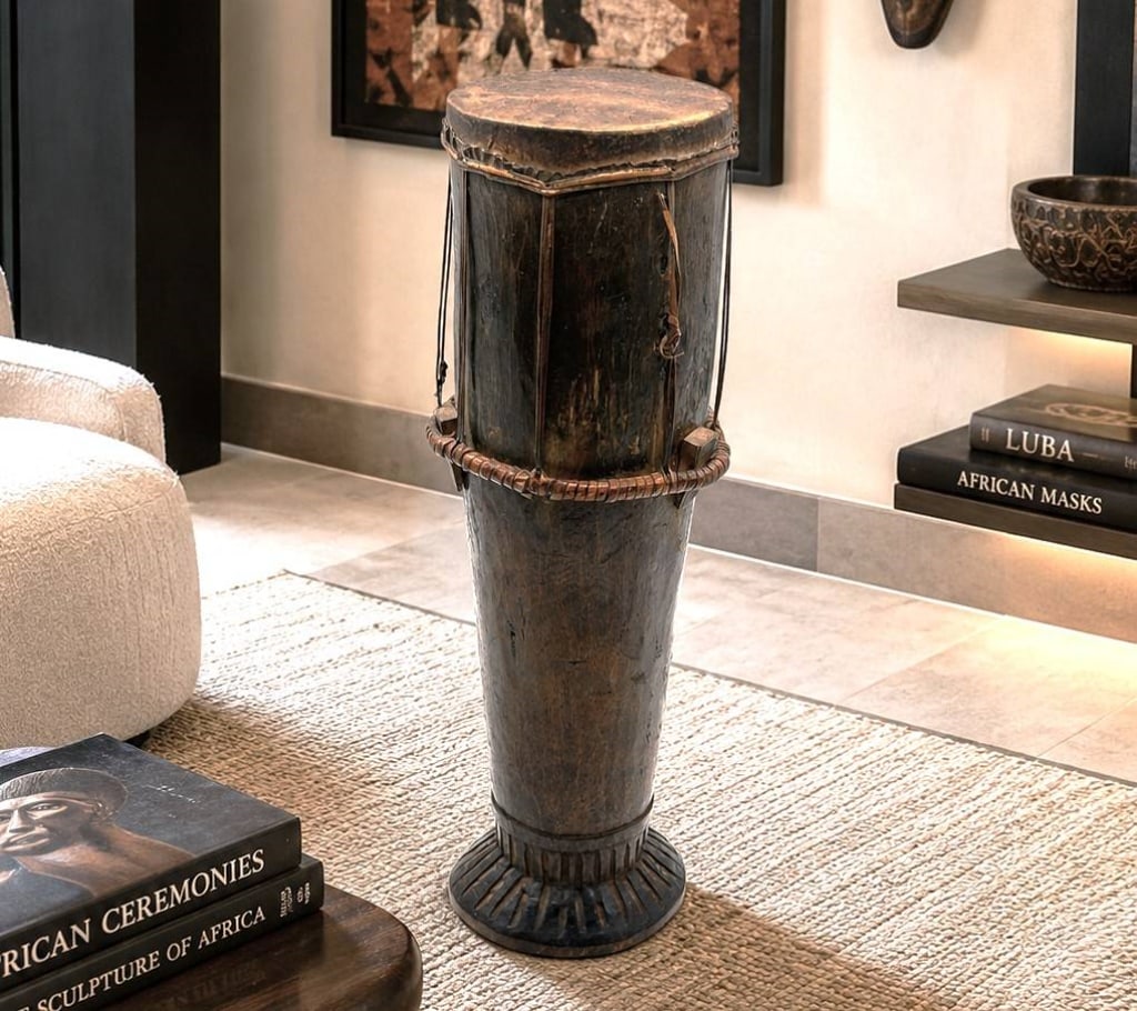 INDONESIAN TIFA TRIBAL WOOD DRUM 18" (1 of 5)