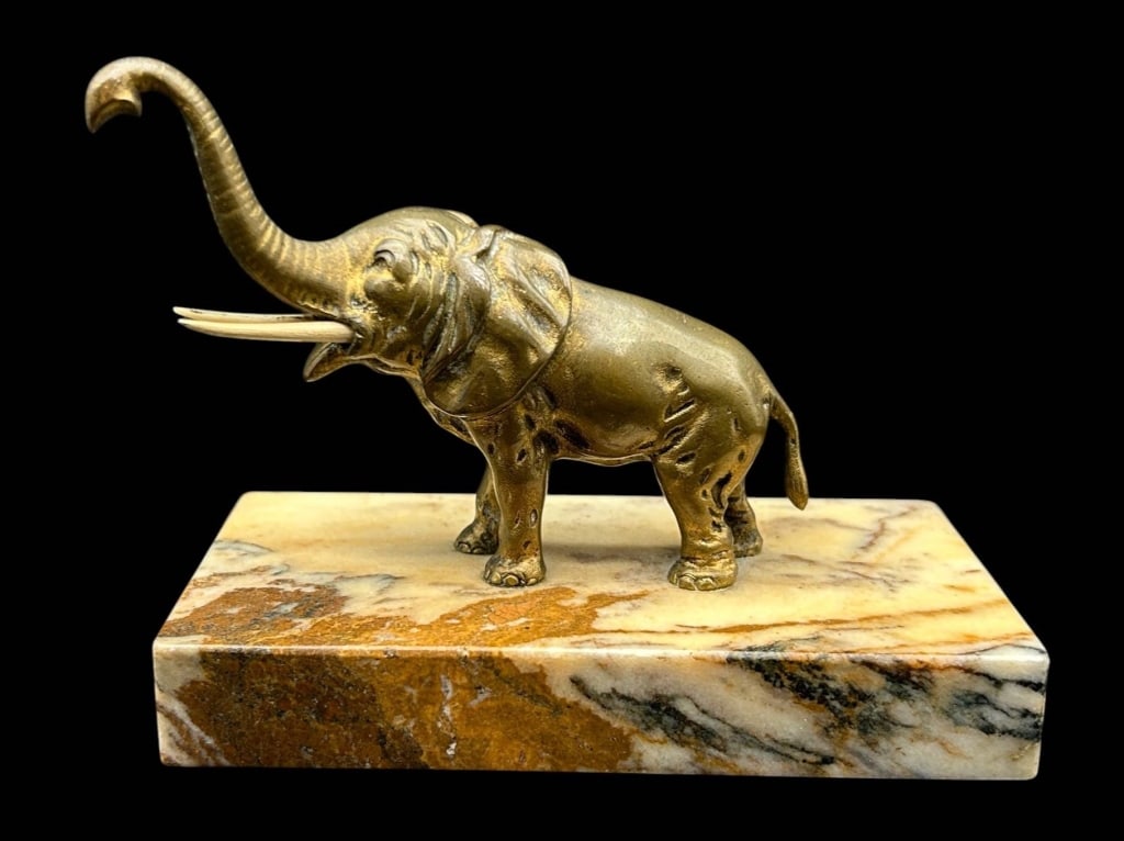 BRASS ELEPHANT FIGURE ON MARBLE BASE 5" (1 of 8)