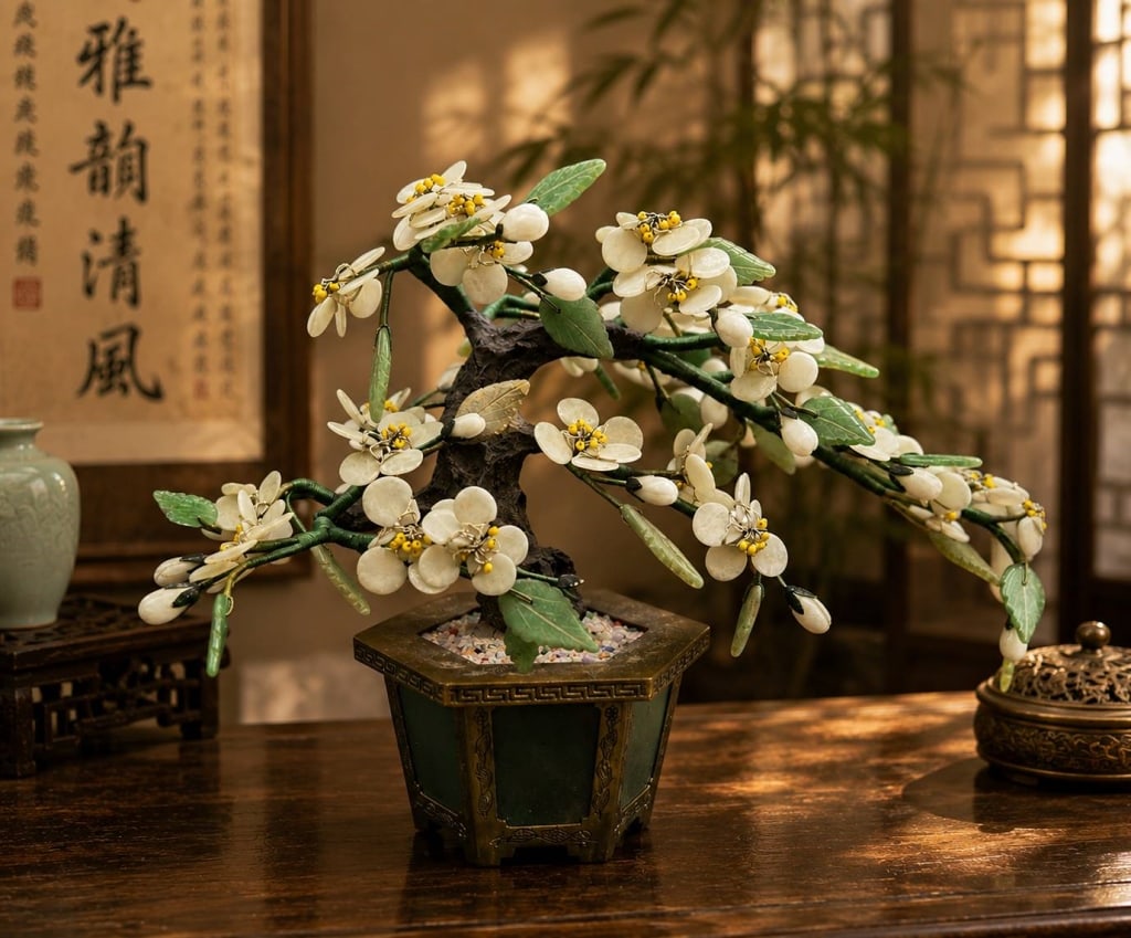 VINTAGE ASIAN HARD STONE FLOWERING TREE 11" (1 of 10)