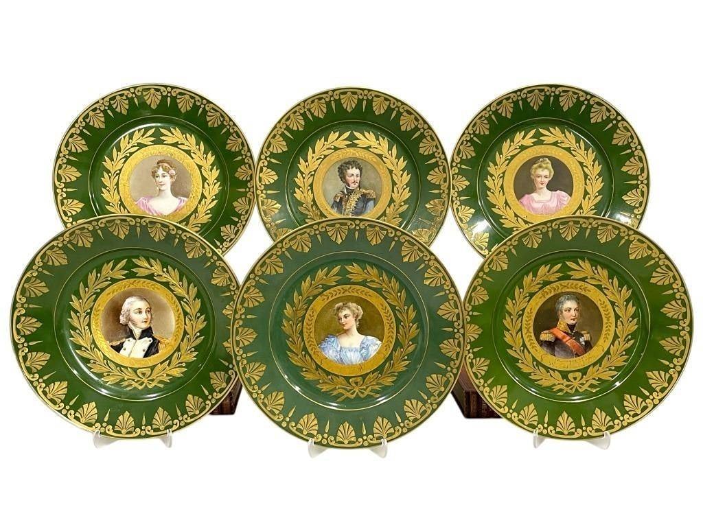 6 SEVRES PORCELAIN GREEN PORTRAIT PLATES (1 of 12)