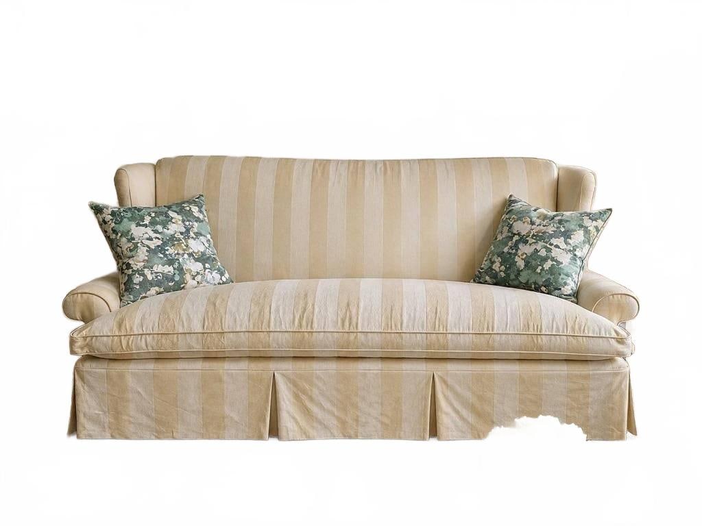 STRIPED SKIRTED SOFA WITH ROLLED ARMS 85" (1 of 6)
