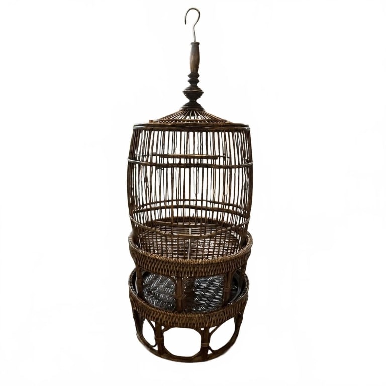 LARGE WICKER RATTAN HANGING BIRD CAGE 44" (1 of 6)