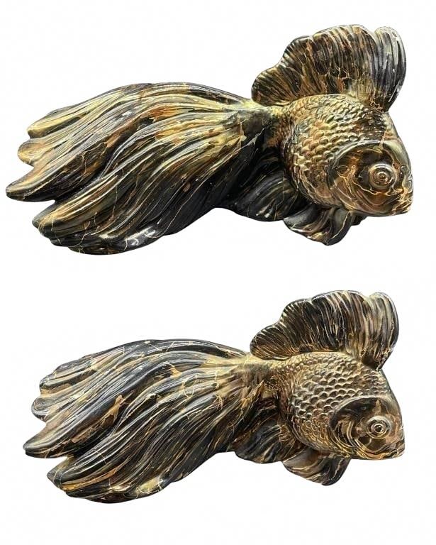 PAIR CERAMIC COY FISH WALL SCULPTURES 15" (1 of 5)