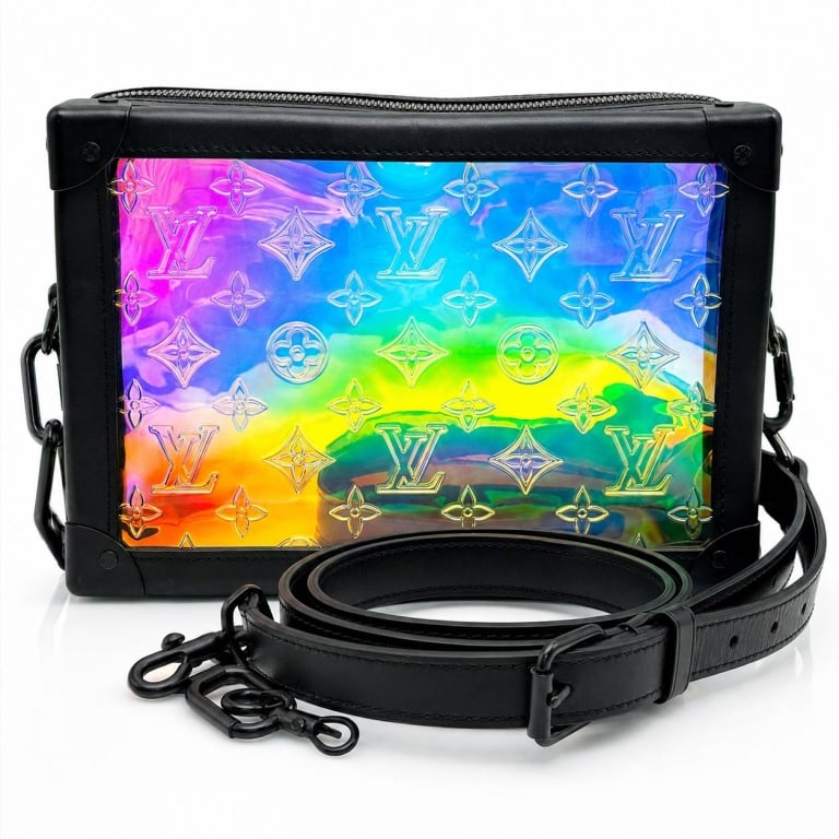 LOUIS VUITTON VIRGIL ABLOH PRISM SOFT TRUNK: Louis Vuitton Monogram Prism Soft Trunk crossbody bag, an exceptionally striking Virgil Abloh-era design featuring the house's iconic trunk-inspired silhouette in translucent iridescent Monogram Prism