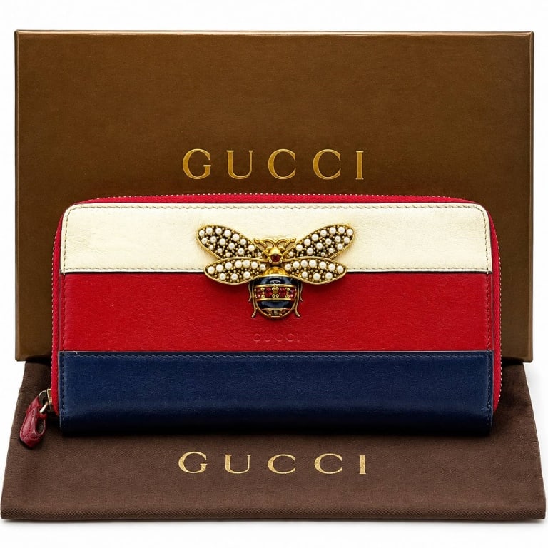 GUCCI CALFSKIN QUEEN BEE MARGARET WALLET W BOX 8" (1 of 10)