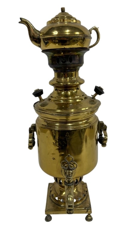 ANTIQUE BRASS SAMOVAR TEA URN W/ TEAPOT 21" (1 of 7)